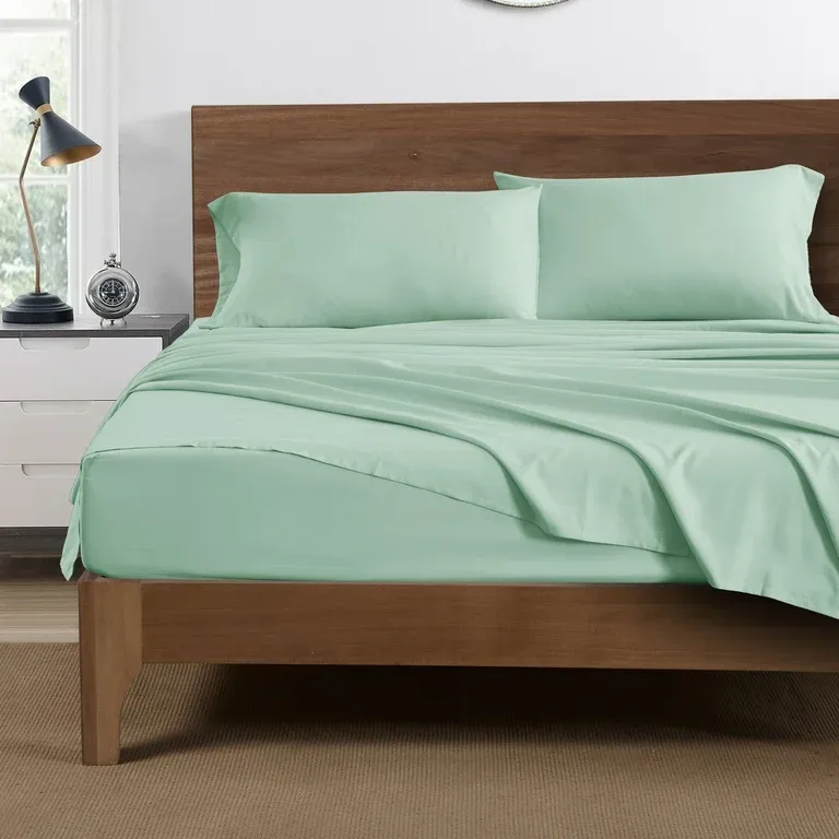 Mainstays Super Soft Brushed Microfiber Bed Sheet Set, Queen, Soft Sea, 4 Piece
