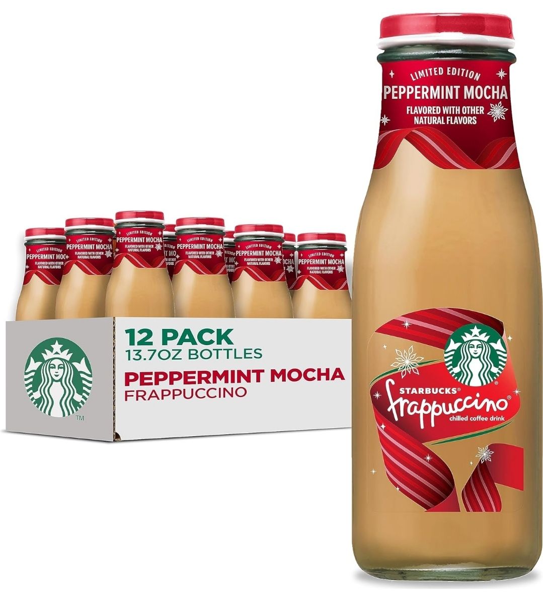 Starbucks Frappuccino, Coffee Drink, Peppermint Mocha, 13.7 fl oz Bottles (12 Pack), Iced Coffee