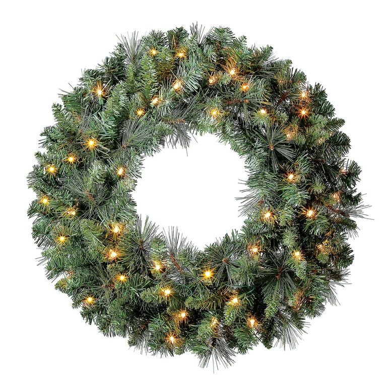 Holiday Time 24” Pre-Lit Scottsdale Pine Artificial Christmas Wreath, Clear LED Lights