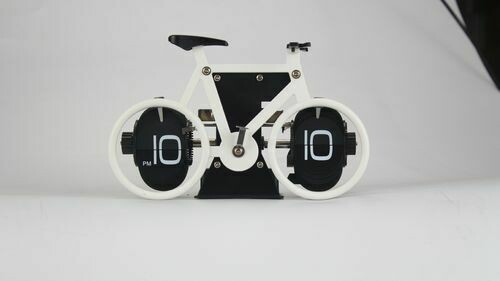 Tisch / Wanduhr Flip, Fahrrad, weiss