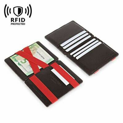 Flap Boy Slim RFID, Saffiano brown | red