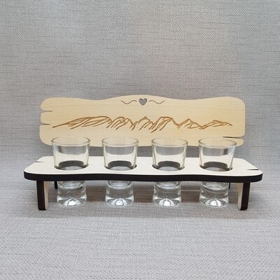 Schnapsbänkli CHURFIRSTEN, 4 Glas