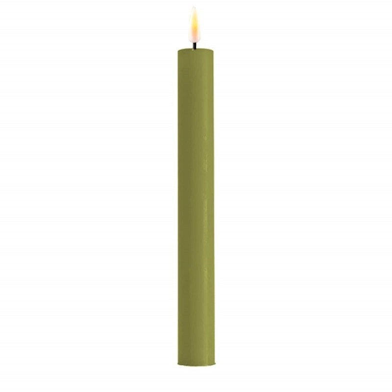 LED-Kerzen DELUXE Homeart olive-grün 2x20cm, 2 Stk