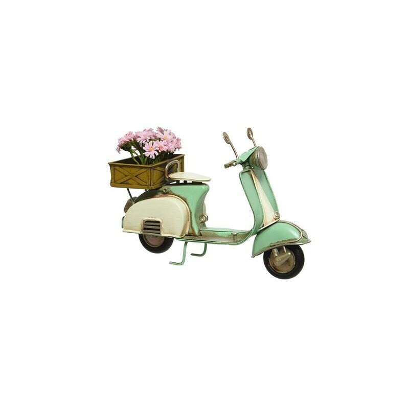 Vespa Metall, hellgrün mit Blumenstrauss