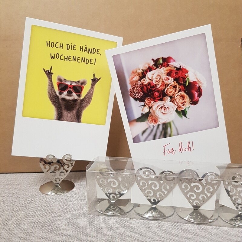 Kartenhalter Herz, silbern, 4er-Set