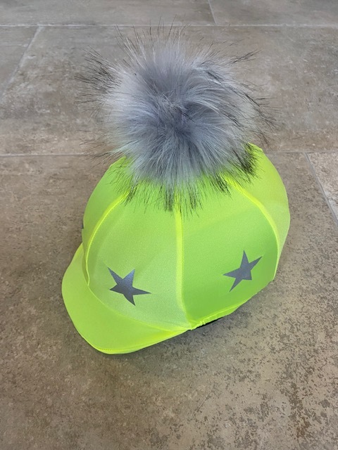YELLOW Stars With or W/O POMPOM FIXED PEAK Riding Hat Helmet Silk Cover BLACK 