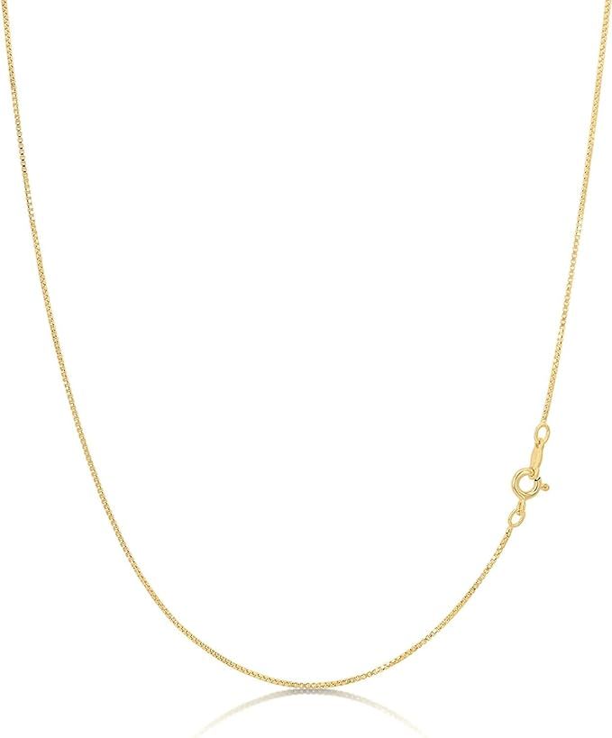 18ct Gold Over Sterling Silver 1mm Box Chain Necklace Made in Italy