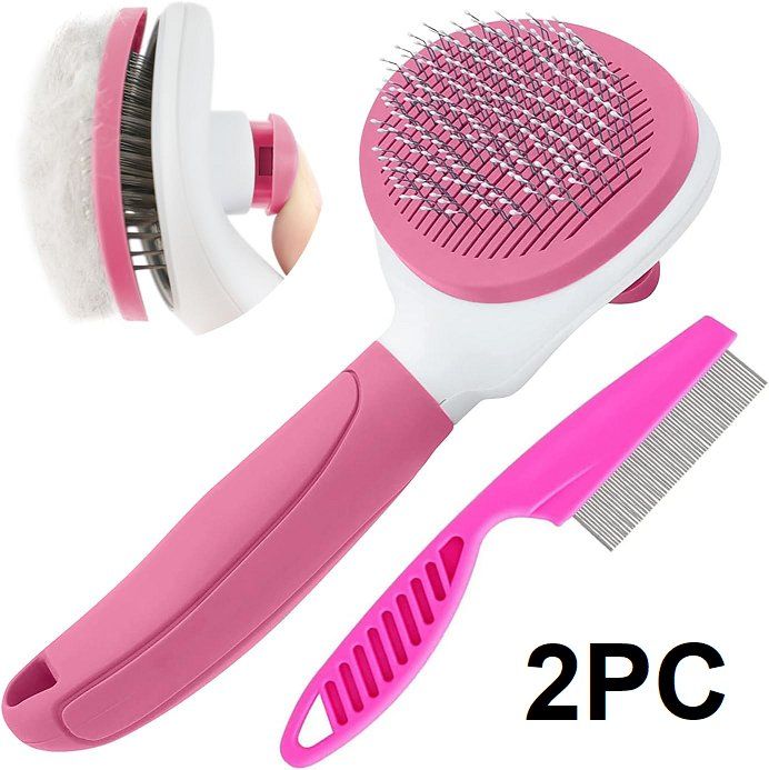 2 Piece Kalamanda Shedding Cat Brush Set With Release Button