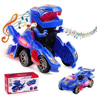 Boy&#39;s Deform Dinosaur Toy Car, Automatic Transforming Dinosaur Car Playset - Blue