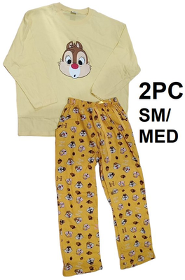 2 Piece Women&#39;s Oversized Disney Tee and Lounge Pants Pajama Set - Small/Medium - Chip and Dale Yellow