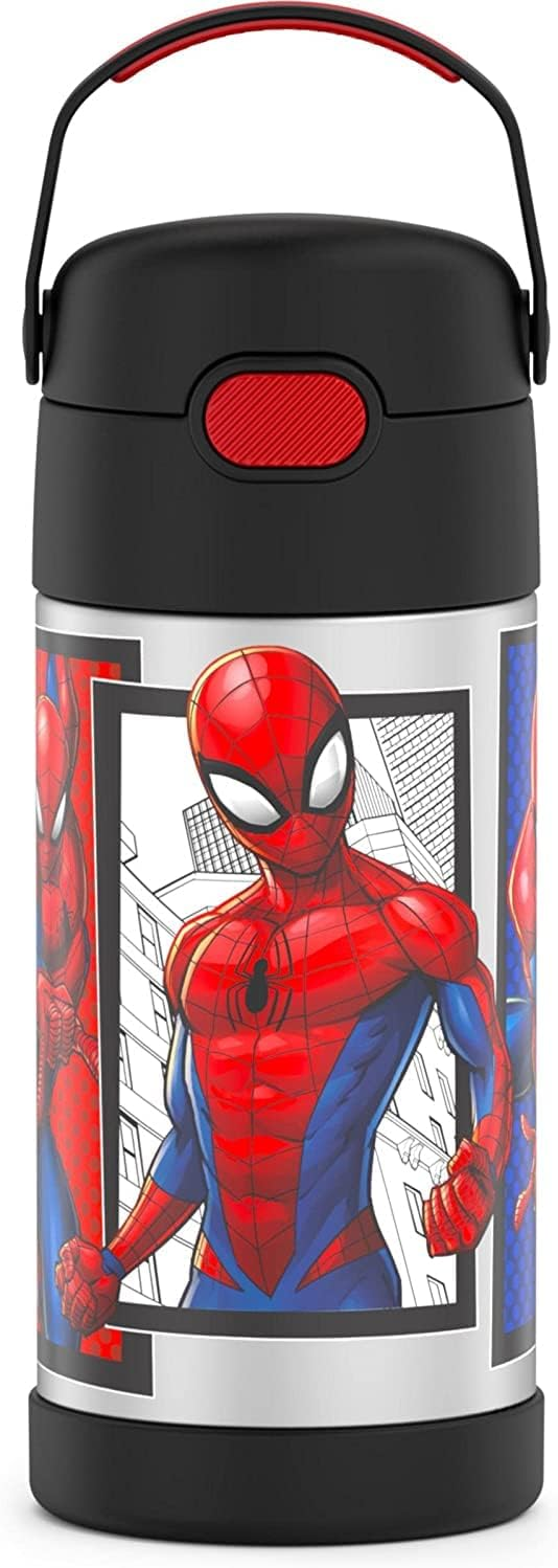 Spiderman 12 Ounce Stainless Steel Vacuum Insulated Kids Straw Bottle, Spider-Man