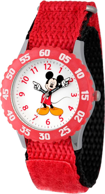 Disney Mickey Mouse Kids&#39; Bezel Stainless Steel Time Teacher Analog Nylon Strap Watch