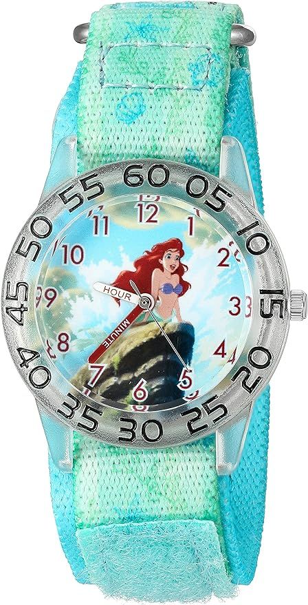 Disney Ariel Kids&#39; Plastic Time Teacher Analog Quartz Nylon Strap Watch