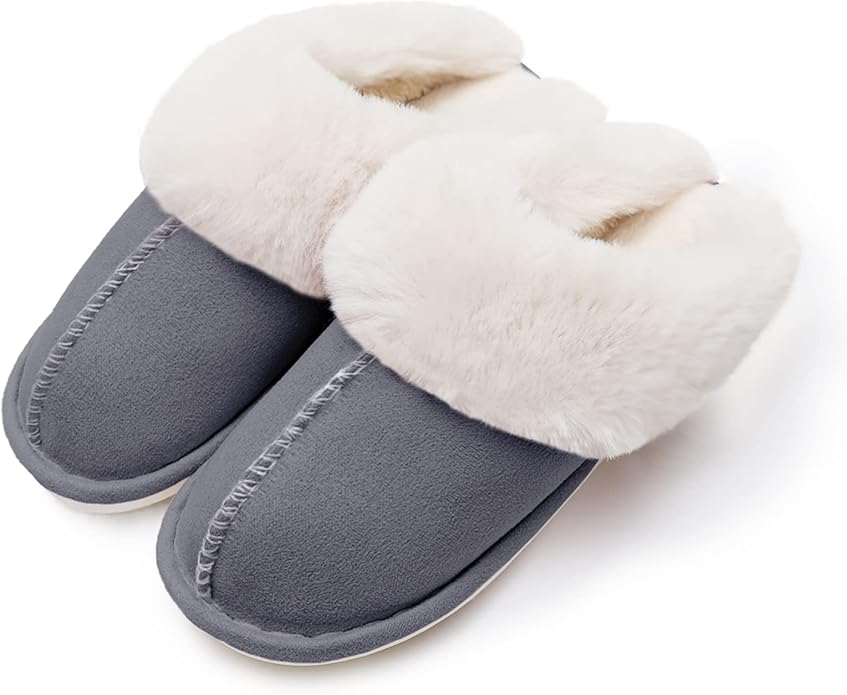 House Slippers for Woman Men, Fuzzy Fluffy Memory Foam Slip on House Shoes Anti-Skid Super Warm  Size 40-41 (275mm)