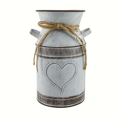Vintage-Inspired Galvanized Metal Jug – Rustic Elegant Milk Can Vase for Dried Flowers