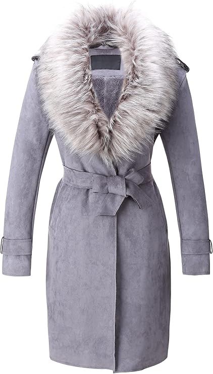 Women&#39;s Sherpa Coat Faux Suede with Fur Trim XL