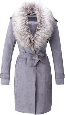 Women&#39;s Sherpa Coat Faux Suede with Fur Trim XL