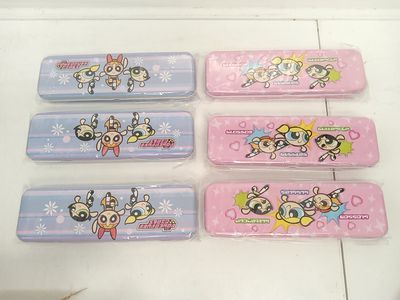 POWER PUFF GIRLS ALUMINUM PENCIL CASE WITH DIVIDER 8&quot; X 2.25&quot;