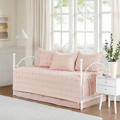 Maize Cotton Jacquard 5pcs w/Chenille Dots Daybed Set - Pink