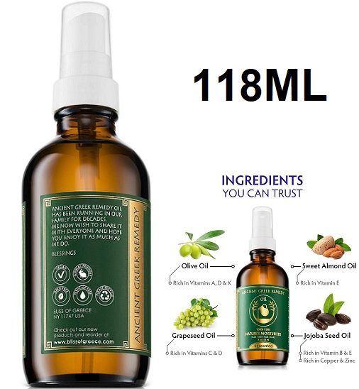 Ancient Greek Remedy Organic Face And Body Oil - With Olive Oil, Almond Oil, Jojoba Oil, And Grapeseed Oil - 118ml - Unscented