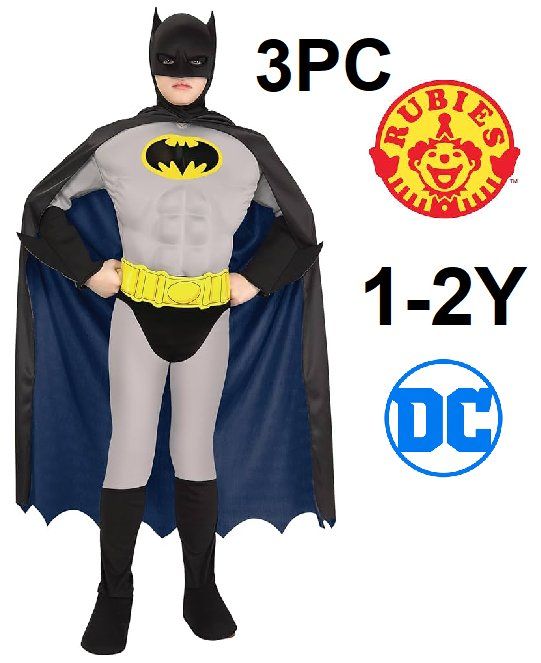 3PC TODDLER BATMAN DC COMICS COSTUME WITH CAPE - 1-2 YEARS