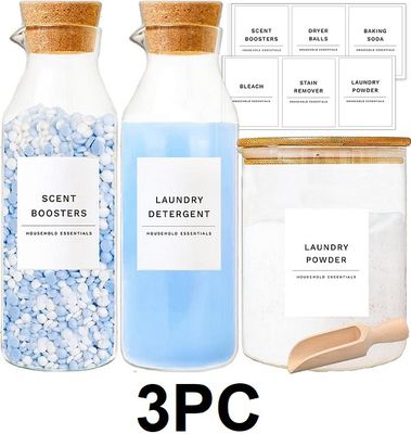 3pc Koskimer Glass Multi-Purpose Laundry Room Storage Jars With Labels - Clear
