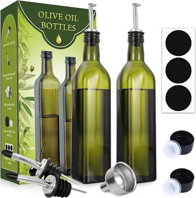 2 Pack 17 Oz Glass Olive Oil Dispenser Bottle Set 500ml Dark Green Oil