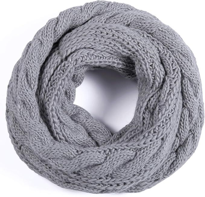 Thick Cable Knit Ribbed Infinity Circle Loop Scarf- OSFM- SOFT GREY