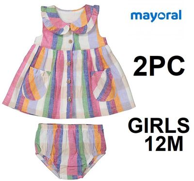 2 Piece Cotton Plaid Striped Dress and Short - Size 12m