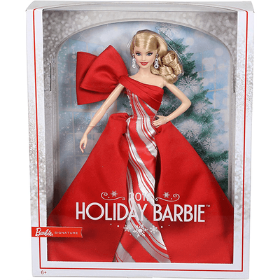 Barbie 2019 Holiday Doll, Blonde Curls with Red &amp; White Gown