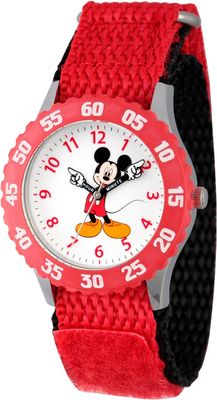 Disney Mickey Mouse Kids' Bezel Stainless Steel Time Teacher Analog Nylon Strap Watch