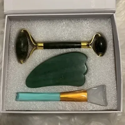 3 Piece Movalues Jade Roller and Gua Sha Facial Tools