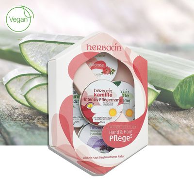 Herbacin Hand &amp; Haut Pflege5 Tin Set (Red)