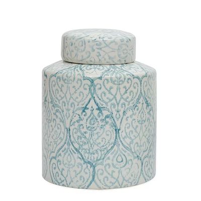 Blue and White Ceramic Ginger Jar with Removable Lid