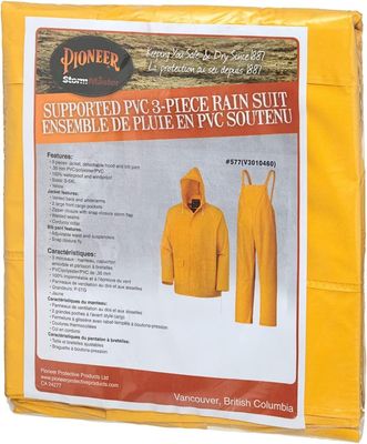 Waterproof PVC Work Suit for Men – Repel Rain Gear Yellow Safety Jacket and Bib Pants - 3 PC Set with Detectable Hood