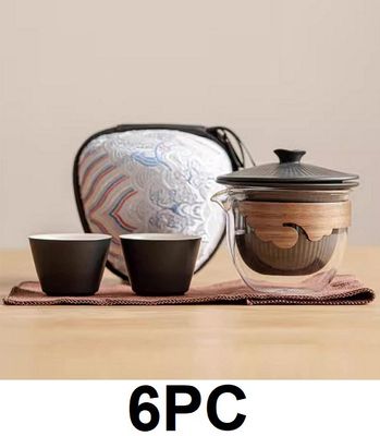 6PC Portable Travel Chinese Teapot Infuser Set, Handmade Ceramic Teapot &amp; Teacups - Black