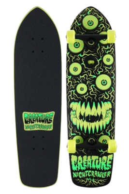 NIGHTCRAWLER 8.6&quot; CRUISER SKATEBOARD

8.6&quot; x 30.7&quot;
14.25&quot; - 14.75&quot; Wheelbase
7-Ply Maple Construction
Black Independent Trucks
54mm / 78A OJ Wheels
Glow in the dark graphic
Bottle opener on bottom of deck