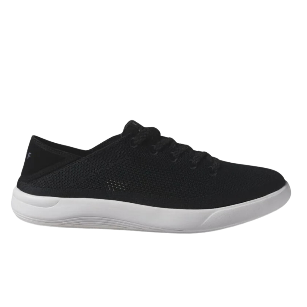 black lightweight shoe with white sole