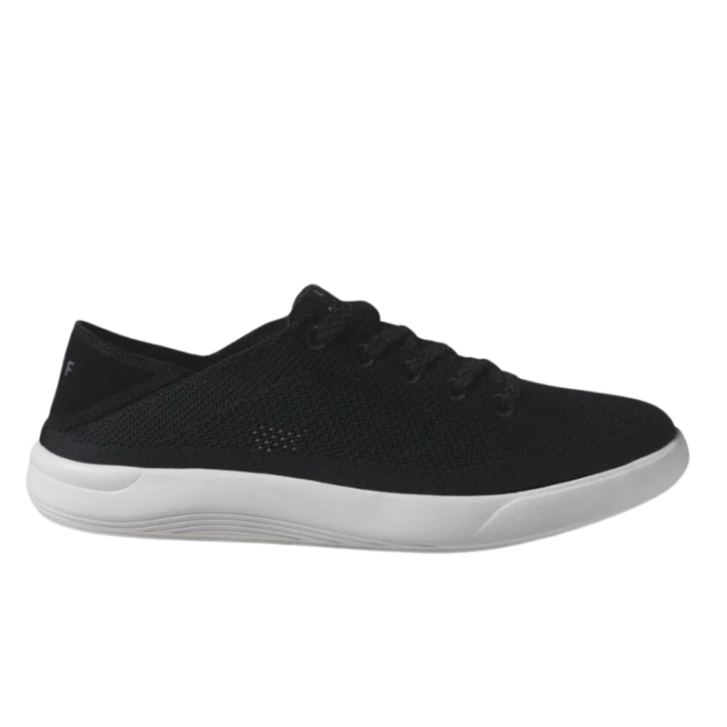 black lightweight shoe with white sole