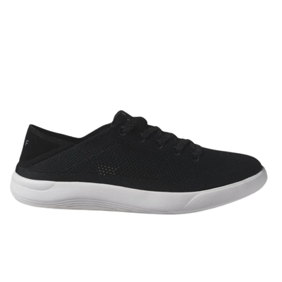 black lightweight shoe with white sole