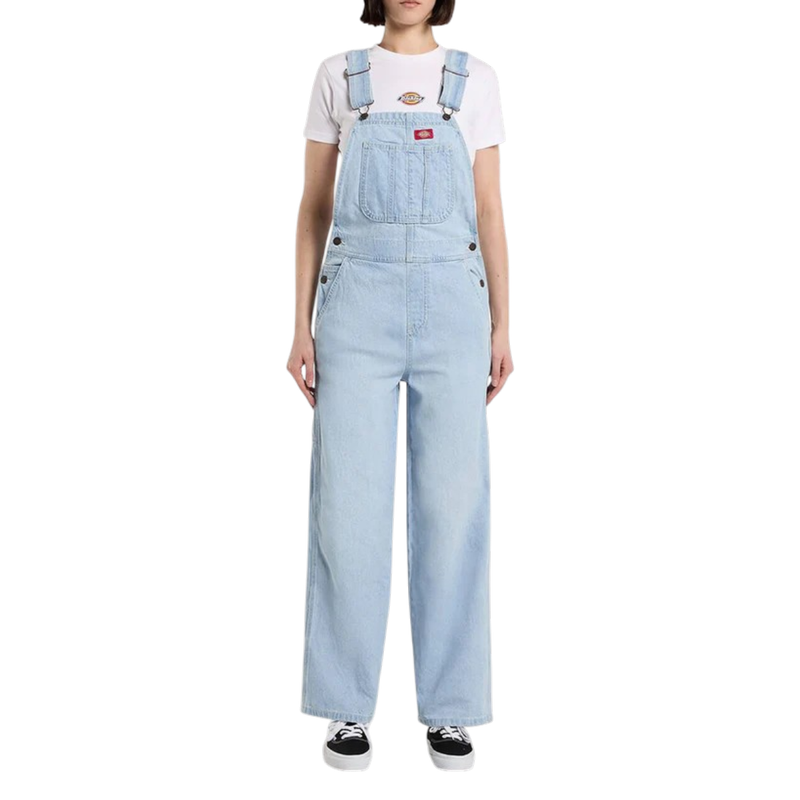 W LOOSE DENIM BIB FOG BLUE