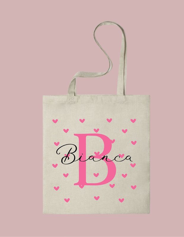 Tote bag Corazones con inicial y nombre personalizable