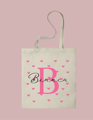 Tote bag Corazones con inicial y nombre personalizable