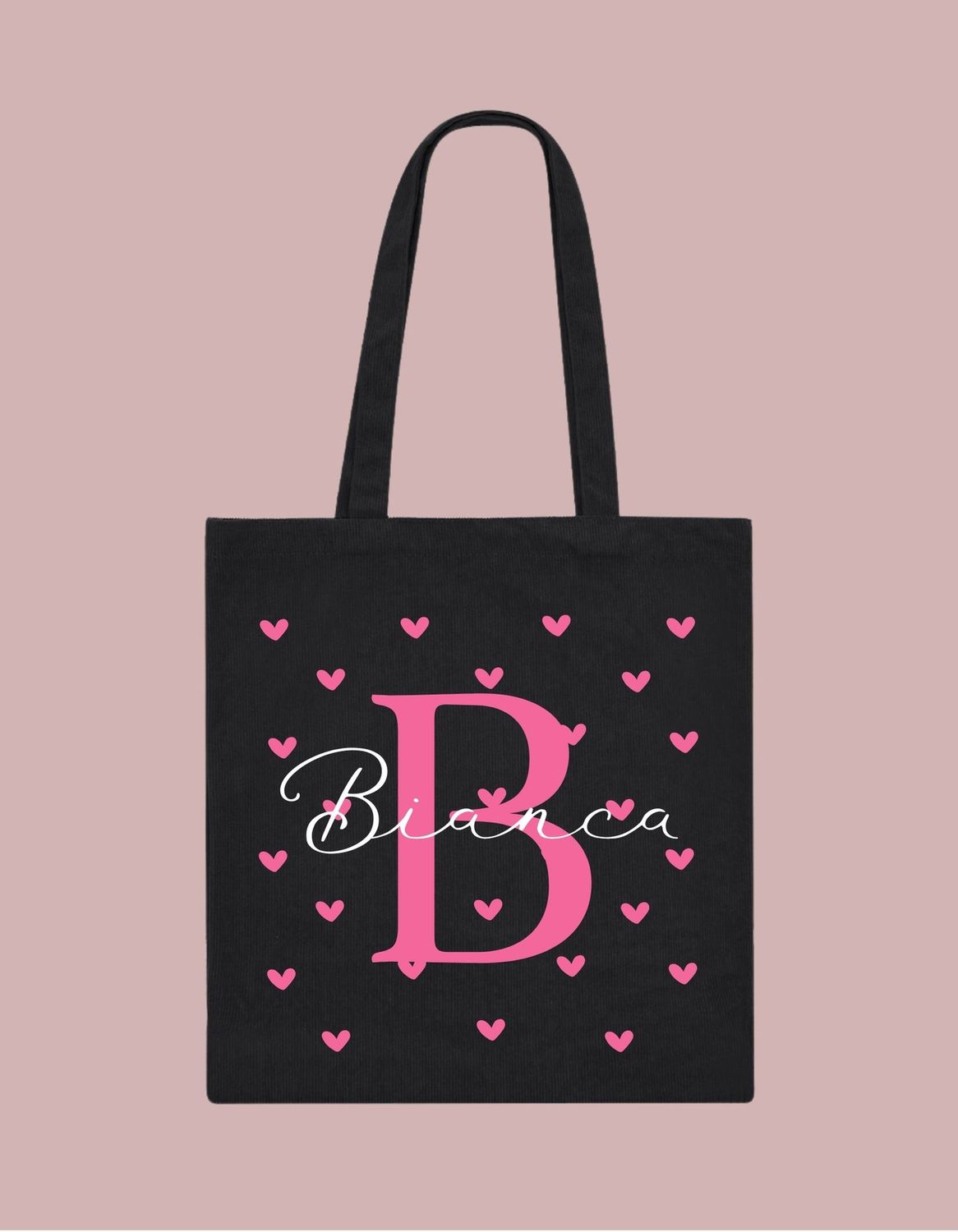 Tote bag Corazones con inicial y nombre personalizable
