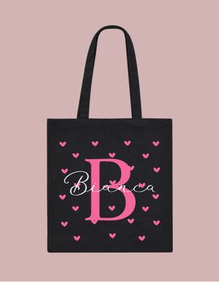Tote bag Corazones con inicial y nombre personalizable