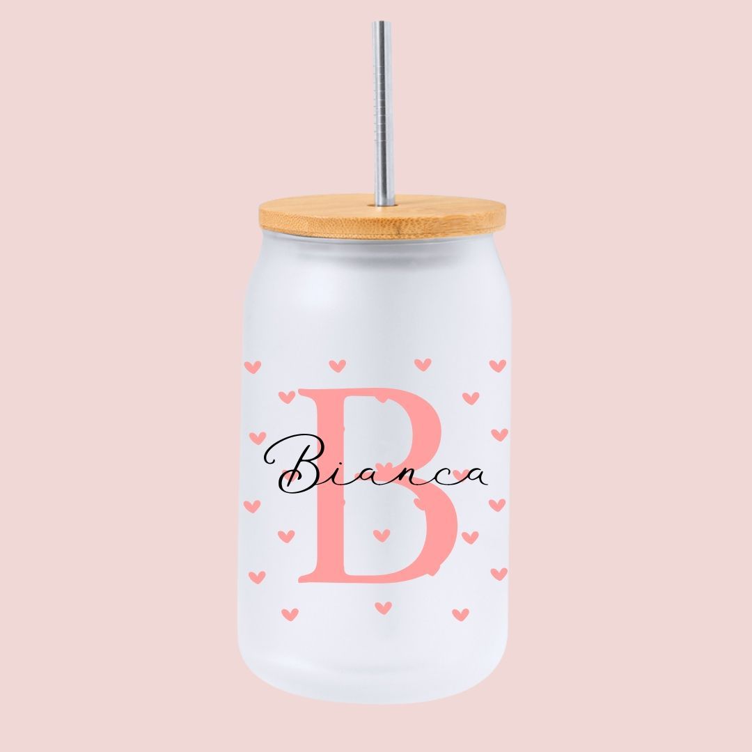 Tarro Corazones con inicial y nombre personalizable
