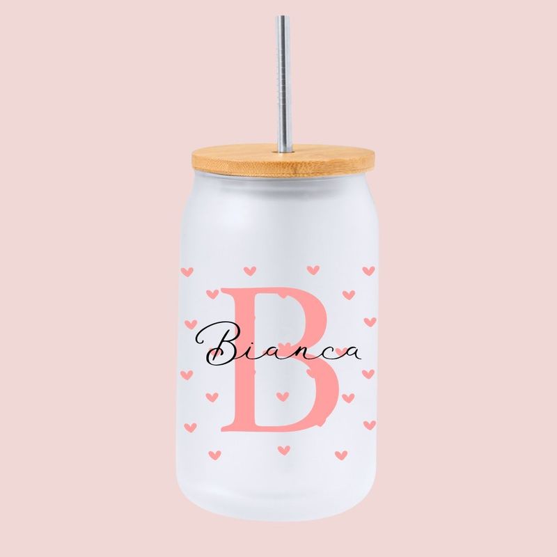 Tarro Corazones con inicial y nombre personalizable
