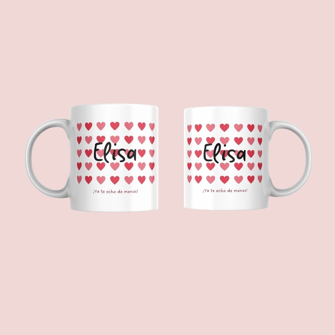 Taza Fondo corazones con nombre personalizable