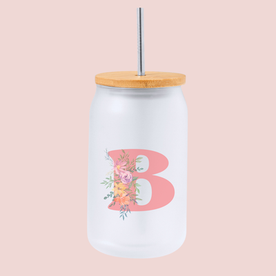 Tarro Inicial personalizable con ramo de flores