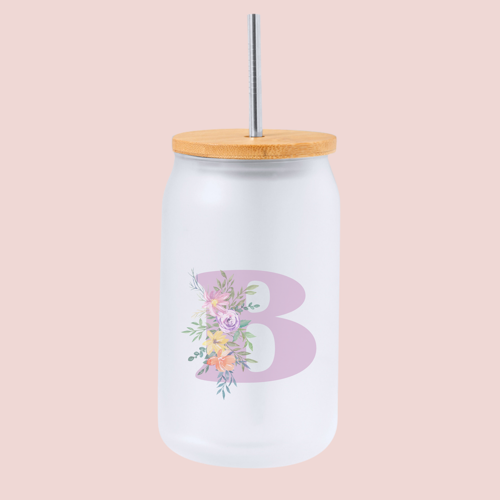 Tarro Inicial personalizable con ramo de flores